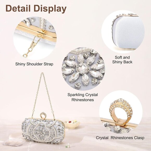 Luxury Rhinestone Clutch with Chain Strap for Weddings and Elegant Occasions - Picture 3 of 7